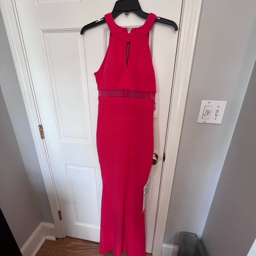 Emerald Sundae Fuchsia Halter Maxi Dress with Sheer Waistband